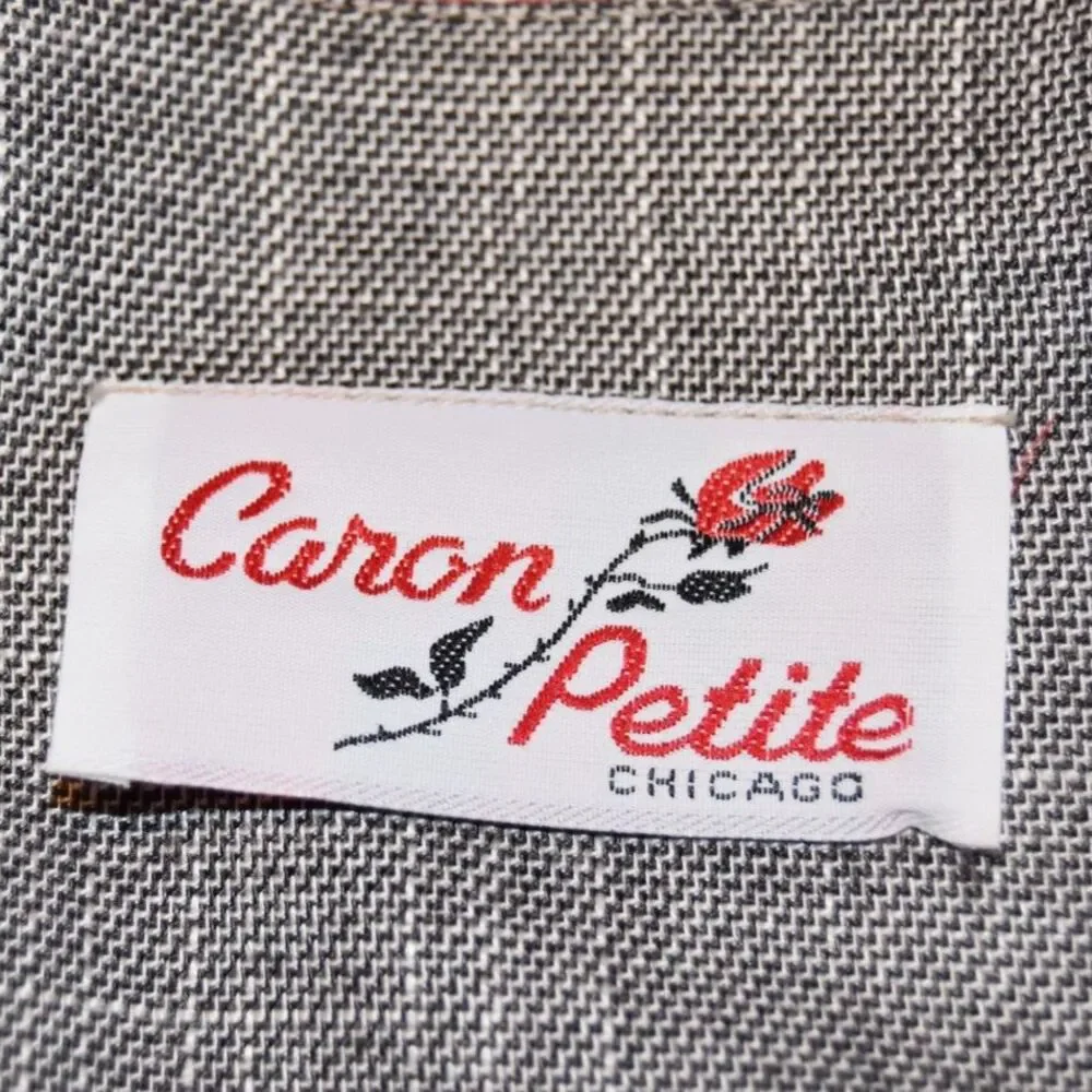 Vintage 80s Does 40s Caron Petite Chicago Power Dress Gray Tweed Size M